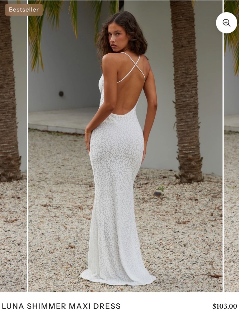 Grace Jacob Luna Shimmer Maxi Dress White Open Back - Picture 2 of 5